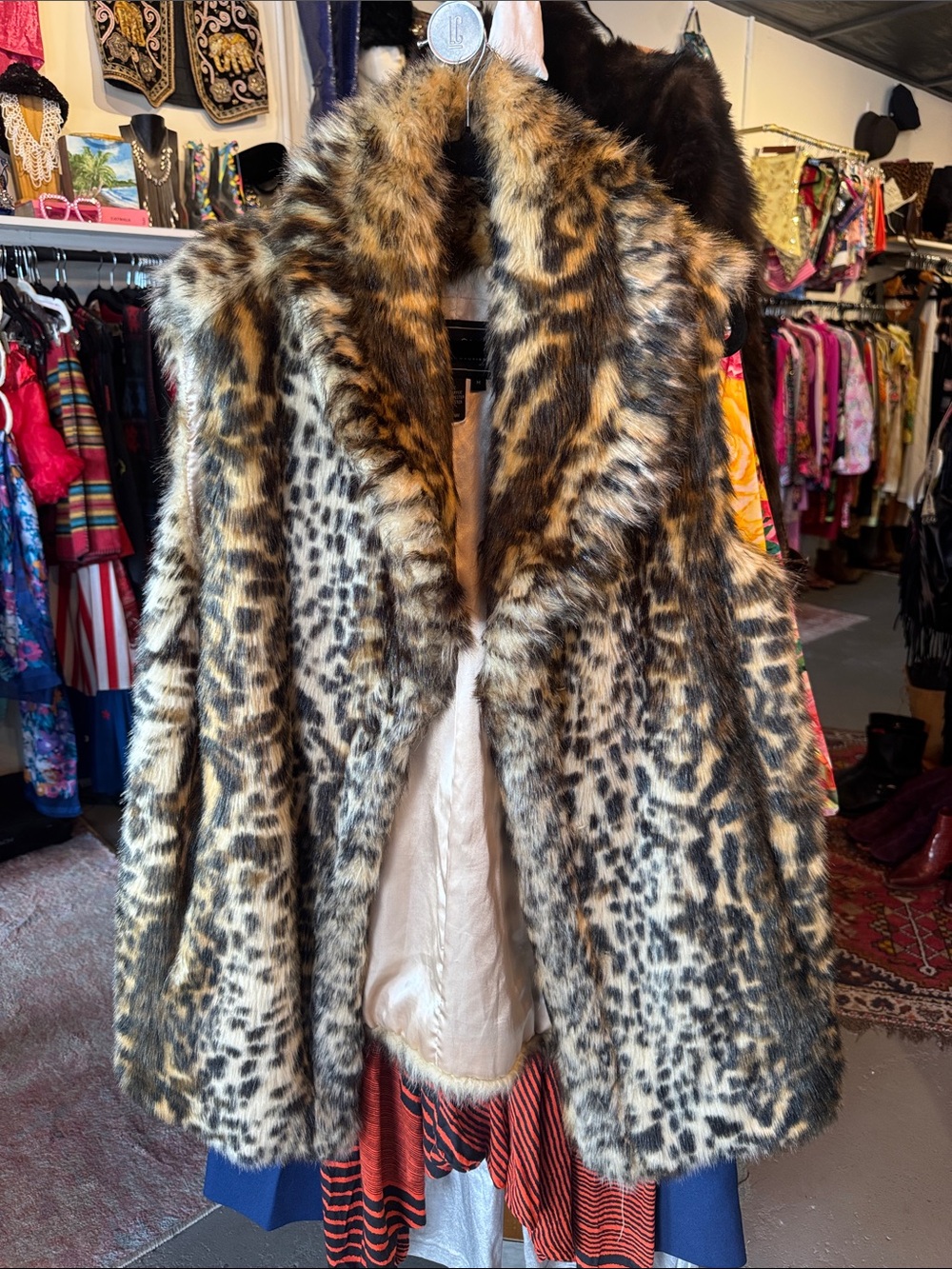 Terry Lewis Classic Luxuries Faux Leopard Print Fur Vest - Brown/Black/Cream